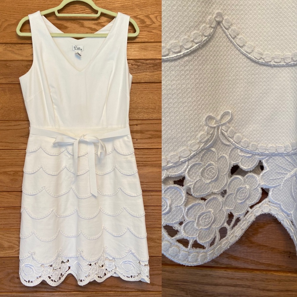 Lilly Pulitzer White Scalloped Eyelet Sleeveless Dress